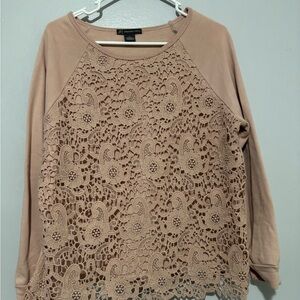 Adrianna Papell Tan Lace Sweatshirt